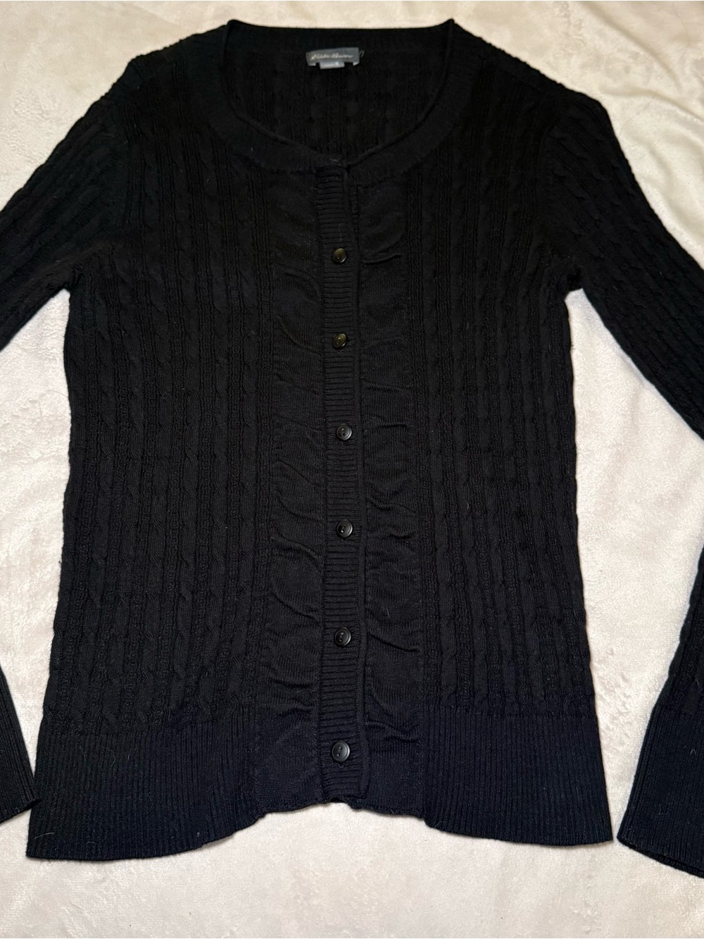Eddie Bauer Black Cable-Knit Button Cardigan